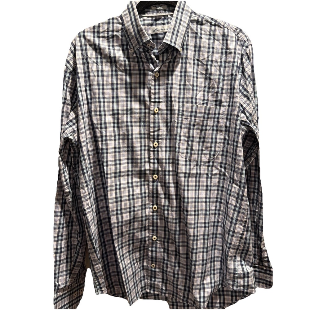 Peter Millar Performance Button Down Shirt Mens Large Plaid‎ Long Sleeve